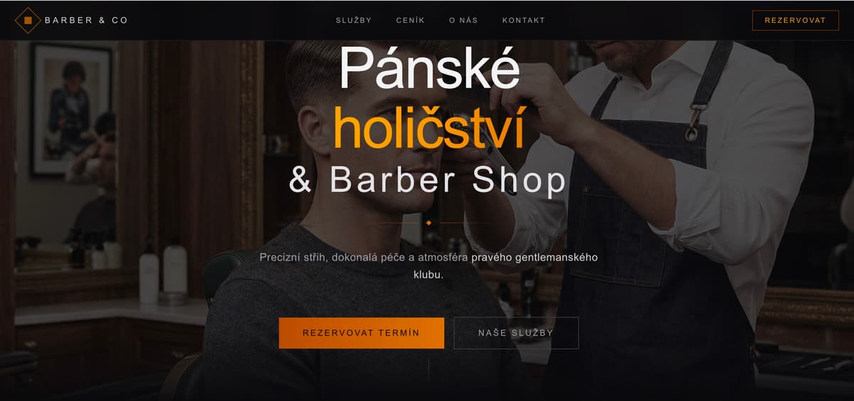 Webové stránky pro barber shop – tmavý elegantní design